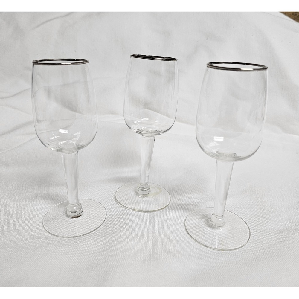Vintage MCM Silver Rim Cordial Sherry Glasses Set Of 3